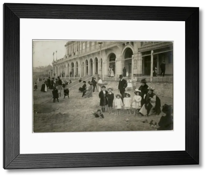 Framed Print : French Family group on the beach at Biarritz, France Framed Print : French Family group on the beach at Biarritz, France