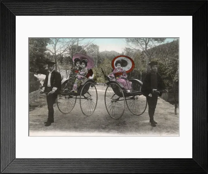 Framed Print : Japanese women transported by rickshaw Framed Print : Japanese women transported by rickshaw