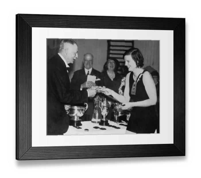 Framed Print : Lady Alington presented with swimming prize, Bath Club Framed Print : Lady Alington presented with swimming prize, Bath Club