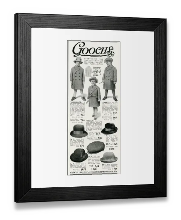 Framed Print : Advert for Goochs winter clothing 1915 Framed Print : Advert for Goochs winter clothing 1915