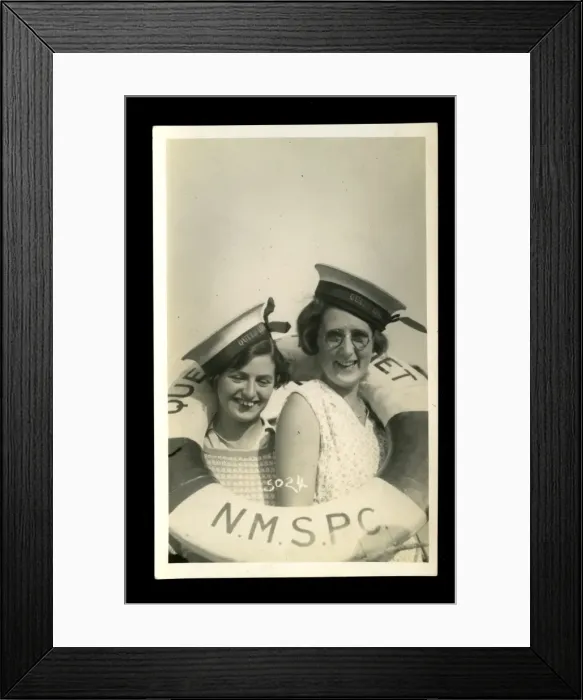 Framed Print : Two women with lifebelt and sailors caps Framed Print : Two women with lifebelt and sailors caps