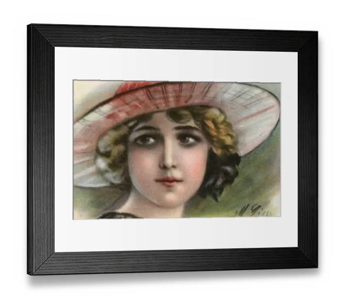 Framed Print : Young Italian girl wearing a wide-brimmed hat Framed Print : Young Italian girl wearing a wide-brimmed hat