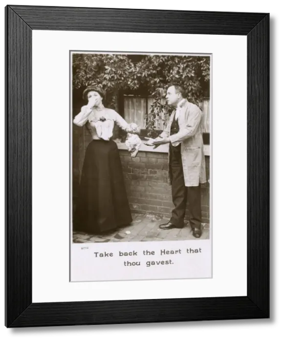 Framed Print : Comic postcard, Take back the Heart that thou gavest Framed Print : Comic postcard, Take back the Heart that thou gavest