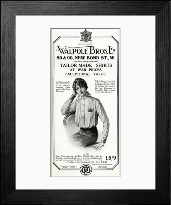 Framed Print : Advert for Walpole Bros Ltd blouses 1915 Framed Print : Advert for Walpole Bros Ltd blouses 1915