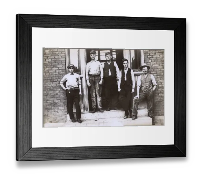 Framed Print : Railway workers outside their work premises, USA Framed Print : Railway workers outside their work premises, USA