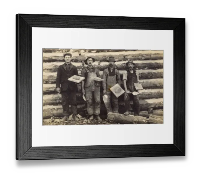 Framed Print : Four men with trowels and cement on boards, USA Framed Print : Four men with trowels and cement on boards, USA