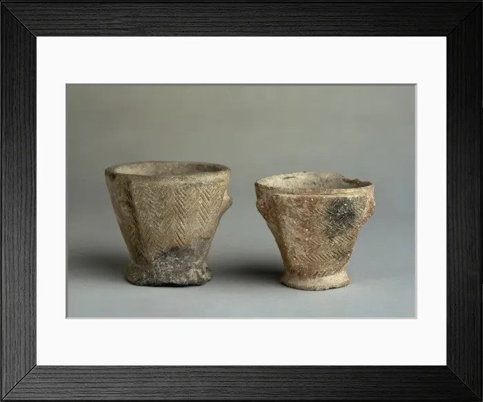 Framed Print : Double-bottomed cups with geometric incision. 700-301 BC Framed Print : Double-bottomed cups with geometric incision. 700-301 BC