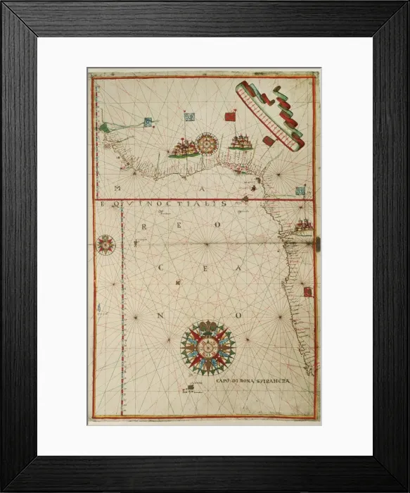 Framed Print : Portolan atlas by Joan Martines (1556-1590). West Coast Framed Print : Portolan atlas by Joan Martines (1556-1590). West Coast