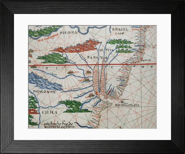 Framed Print : Portolan atlas by Joan Martines (1556-1590). Detail South Framed Print : Portolan atlas by Joan Martines (1556-1590). Detail South