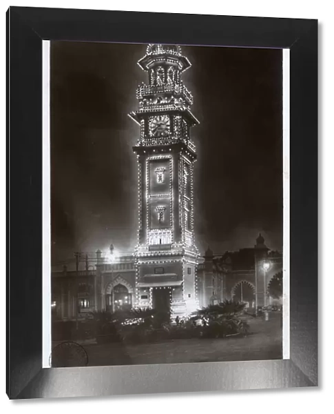 Illuminated clock tower, Allahabad, Uttar Pradesh, India