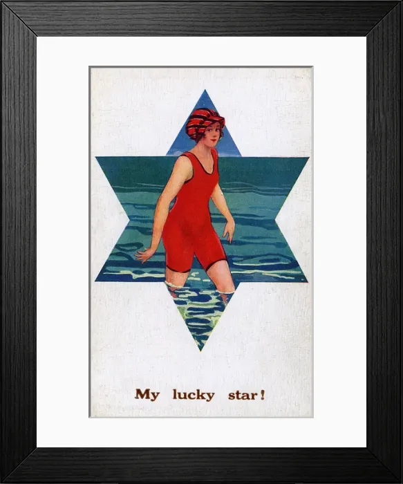 Framed Print : My Lucky Star - Girl in Red Bathing Costume and Striped Cap Framed Print : My Lucky Star - Girl in Red Bathing Costume and Striped Cap