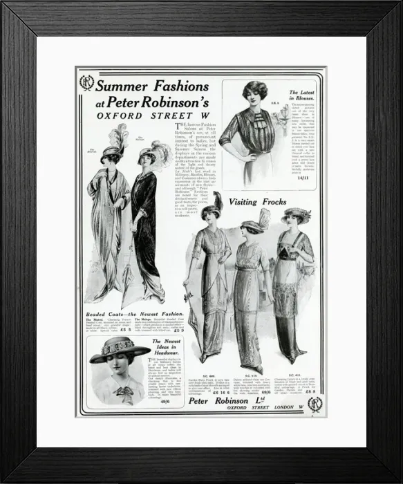 Framed Print : Advert for Peter Robinsons summer fashion 1913 Framed Print : Advert for Peter Robinsons summer fashion 1913