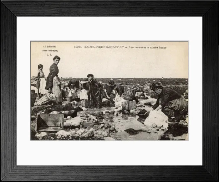 Framed Print : French Washerwomen - Saint-Pierre-en-Port, France Framed Print : French Washerwomen - Saint-Pierre-en-Port, France