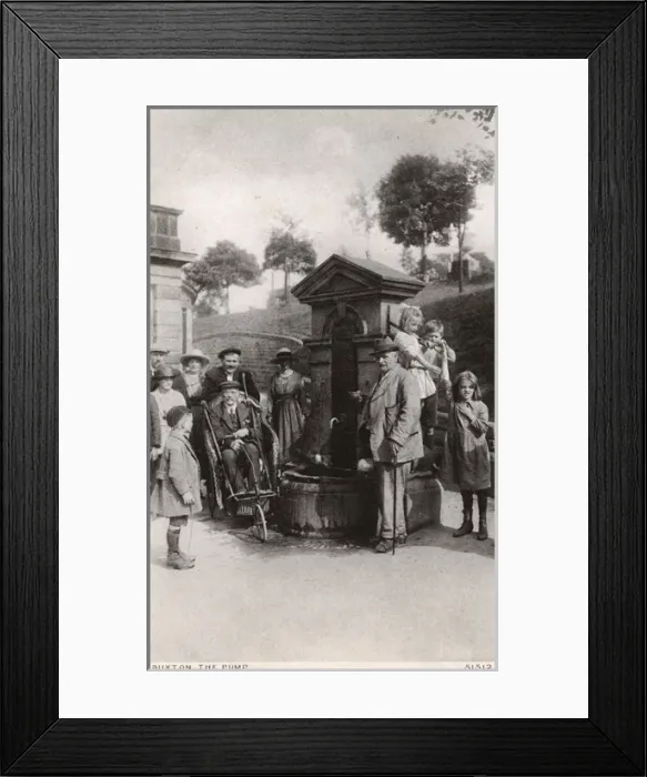 Framed Print : Buxton, Derbyshire - Taking the waters from The Pump Framed Print : Buxton, Derbyshire - Taking the waters from The Pump