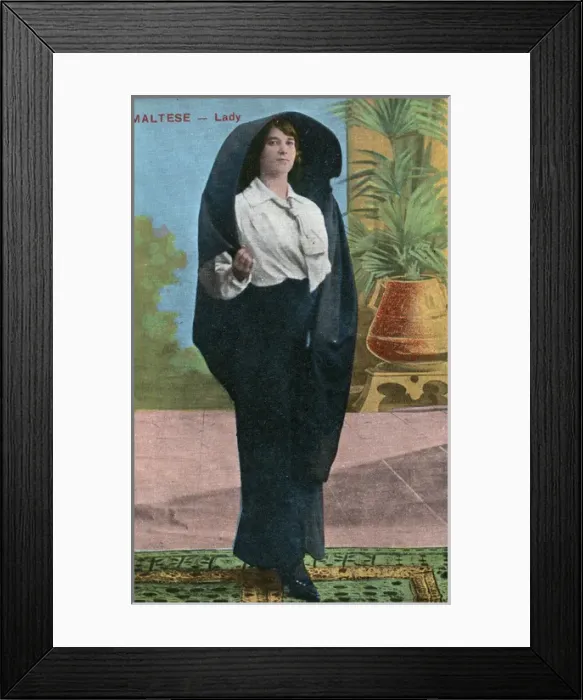 Framed Print : A Maltese lady wearing a traditional over-head shawl Framed Print : A Maltese lady wearing a traditional over-head shawl