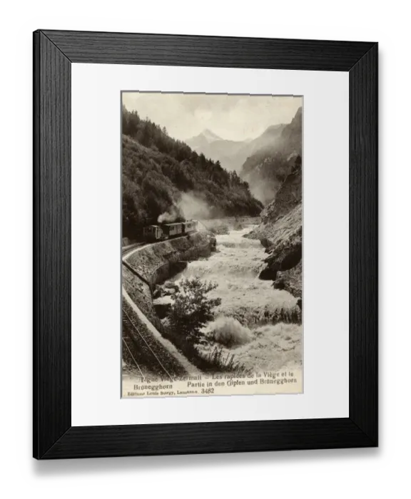 Framed Print : The Visp-Zermatt Railway Line by River Rhone, Switzerland Framed Print : The Visp-Zermatt Railway Line by River Rhone, Switzerland