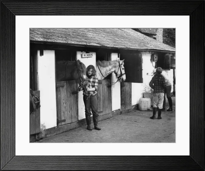 Framed Print : Stable grooms with horses, Porlock, Somerset Framed Print : Stable grooms with horses, Porlock, Somerset