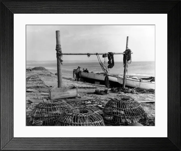 Framed Print : Scene with lobster pots at Beesands, Start Bay, Devon Framed Print : Scene with lobster pots at Beesands, Start Bay, Devon
