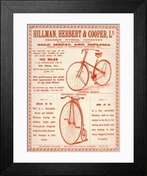 Framed Print : Advert for Hillman, Herbert & Cooper Ld 1888 Framed Print : Advert for Hillman, Herbert & Cooper Ld 1888