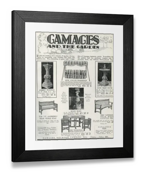 Framed Print : Advert for Gamages furniture 1929 Framed Print : Advert for Gamages furniture 1929