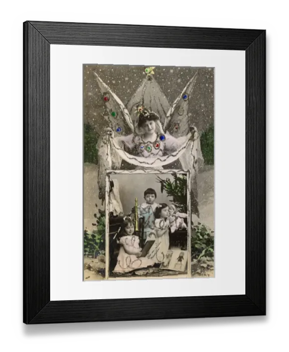 Framed Print : Ornate, glittery kitsch French Christmas Greetings postcard Framed Print : Ornate, glittery kitsch French Christmas Greetings postcard