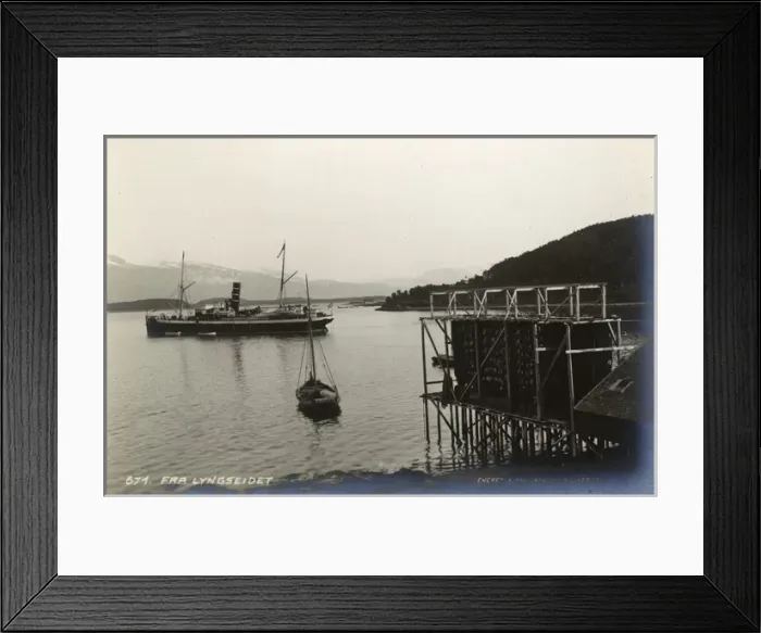 Framed Print : Fra Lyngseide - Norway - Steam ferry and Net racks Framed Print : Fra Lyngseide - Norway - Steam ferry and Net racks