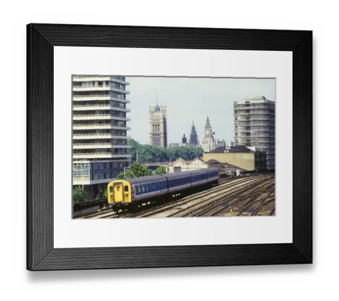 Framed Print : Electric train with Big Ben in the background, London Framed Print : Electric train with Big Ben in the background, London