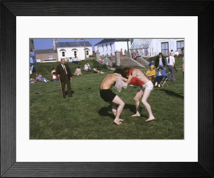 Framed Print : Cornish wrestlers and spectators, Cornwall Framed Print : Cornish wrestlers and spectators, Cornwall