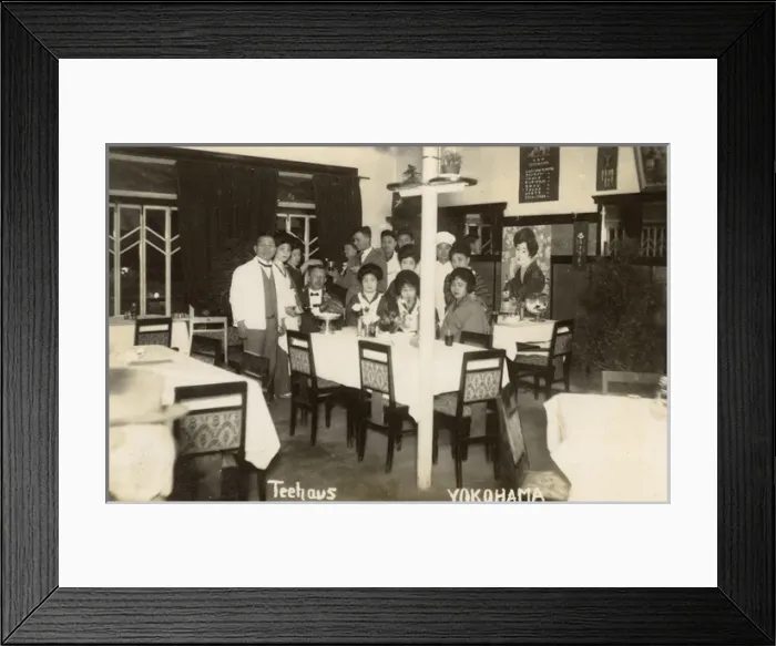 Framed Print : Group of people in a Yokohama teahouse, Japan Framed Print : Group of people in a Yokohama teahouse, Japan