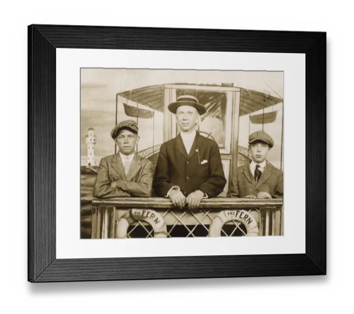 Framed Print : Studio photo, three people on board ship, The Fern Framed Print : Studio photo, three people on board ship, The Fern