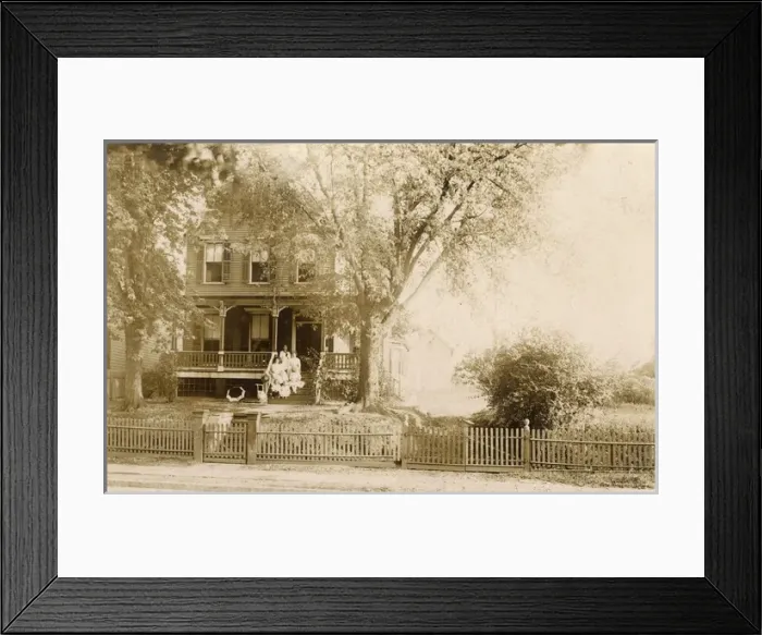 Framed Print : Women and children posing on front steps of house, USA Framed Print : Women and children posing on front steps of house, USA