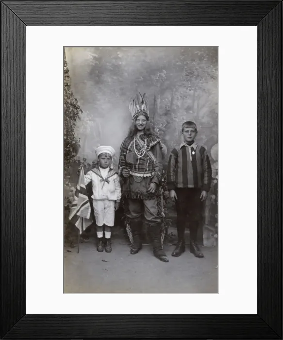 Framed Print : Woman and two boys in studio photo Framed Print : Woman and two boys in studio photo
