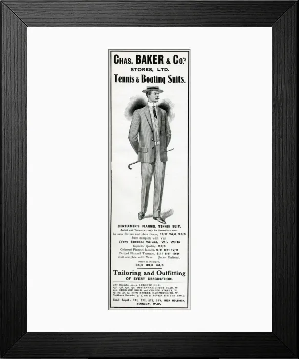 Framed Print : Advert for Chas. Baker & Cos mens boating suit 1906 Framed Print : Advert for Chas. Baker & Cos mens boating suit 1906