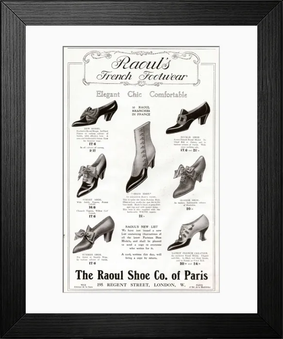 Framed Print : Advert for Raouls French footwear 1911 Framed Print : Advert for Raouls French footwear 1911