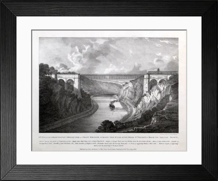 Framed Print : Armstrongs design for a chain bridge across the River Avon Framed Print : Armstrongs design for a chain bridge across the River Avon