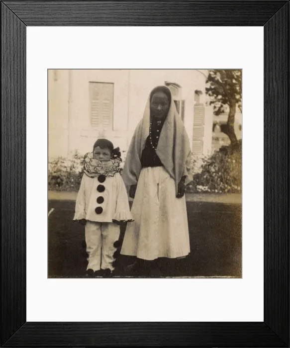 Framed Print : Little boy dressed as a clown - and his nurse Framed Print : Little boy dressed as a clown - and his nurse