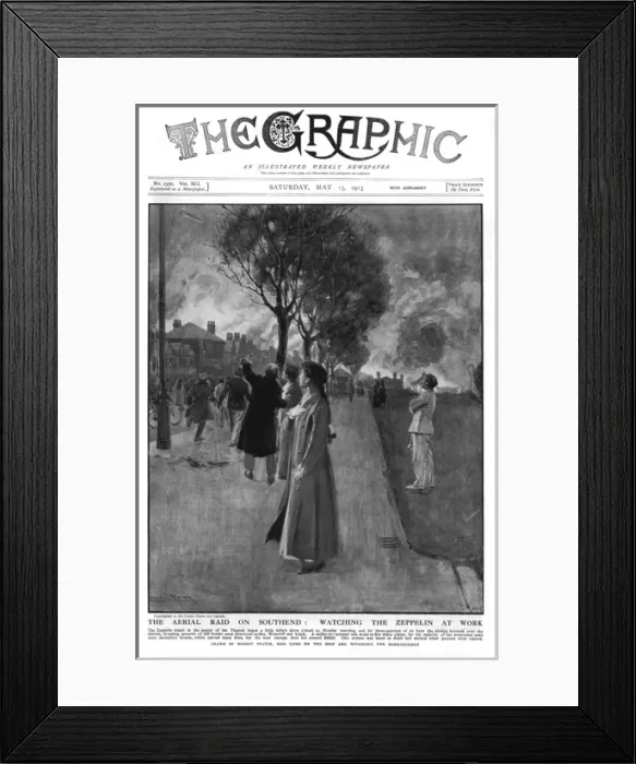 Framed Print : Aerial raid on Southend, watching the Zeppelin at work Framed Print : Aerial raid on Southend, watching the Zeppelin at work