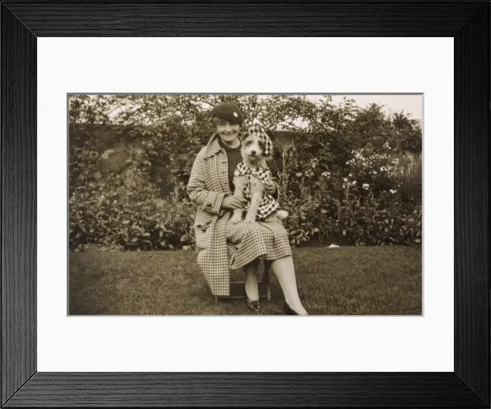 Framed Print : Lady with dog in fancy dress Framed Print : Lady with dog in fancy dress