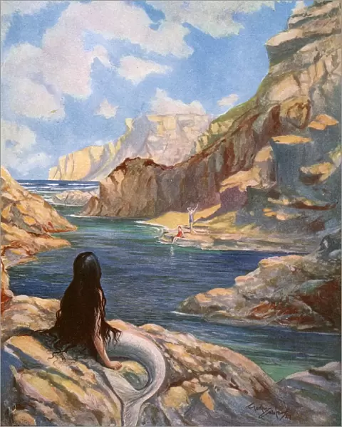 Intruders! By Godfrey Wilson, mermaid watching bathers