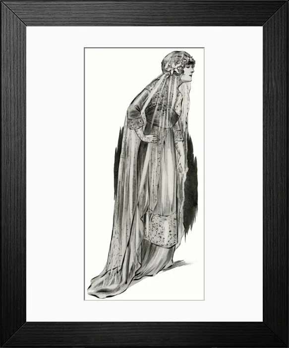 Framed Print : Bride wearing soft ivory satin dress 1912 Framed Print : Bride wearing soft ivory satin dress 1912