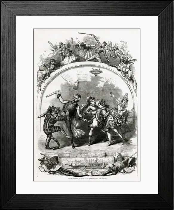 Framed Print : Pantomime at Dury Lane: Whittiington and his Cat 1876 Framed Print : Pantomime at Dury Lane: Whittiington and his Cat 1876