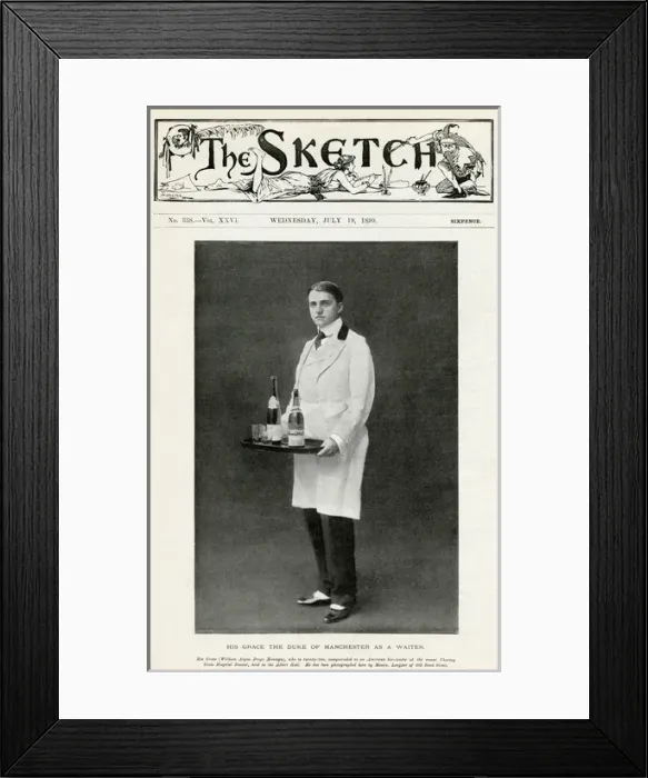 Framed Print : The 9th Duke of Manchester dressed up as a bar tender Framed Print : The 9th Duke of Manchester dressed up as a bar tender