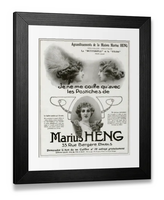 Framed Print : Advert for Marius Heng hairpieces 1912 Framed Print : Advert for Marius Heng hairpieces 1912