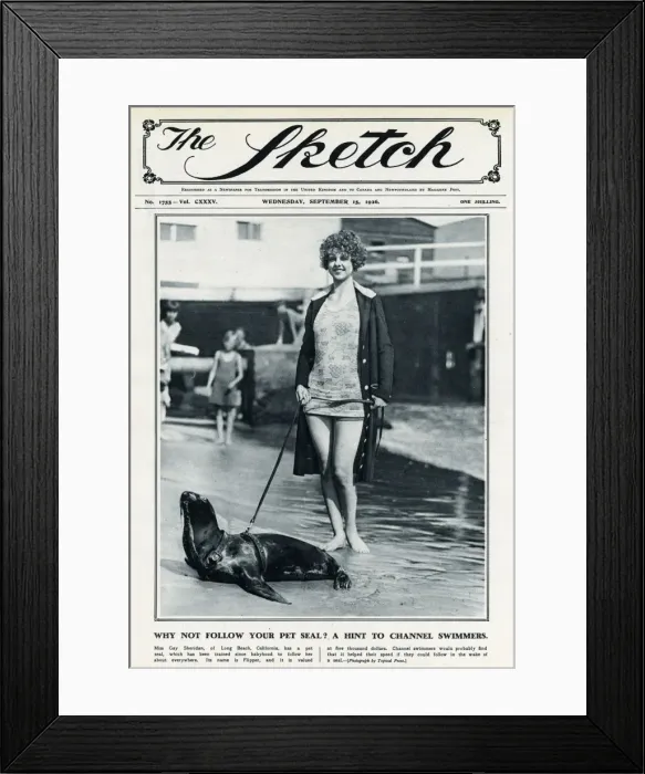 Framed Print : Pet seal with owner Gay Sheridan 1926 Framed Print : Pet seal with owner Gay Sheridan 1926