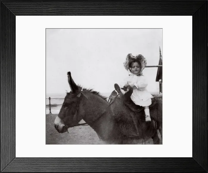 Framed Print : Little girl on a donkey, Saltburn, North Yorkshire Framed Print : Little girl on a donkey, Saltburn, North Yorkshire