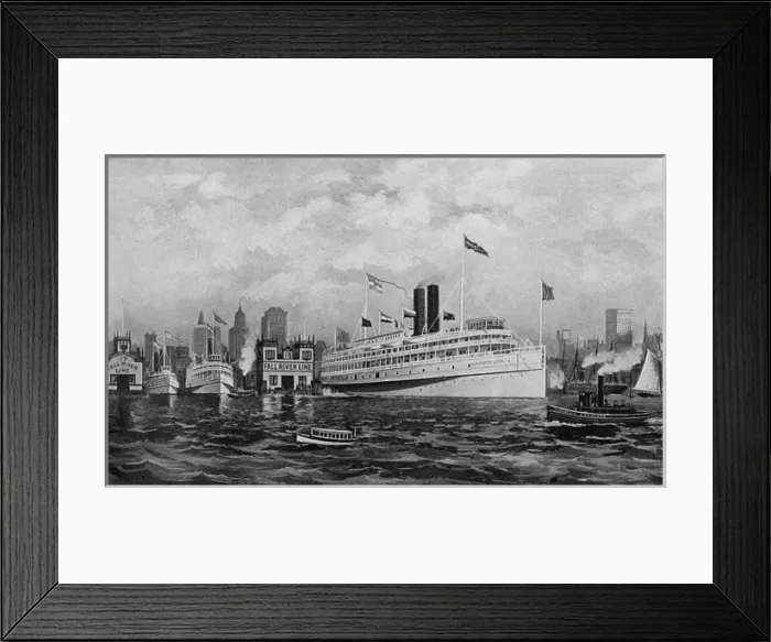 Framed Print : Fall River Line steamer setting off from New York, USA Framed Print : Fall River Line steamer setting off from New York, USA