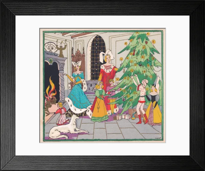 Framed Print : Pochoir technique - Stylish Art Deco Greetings Card