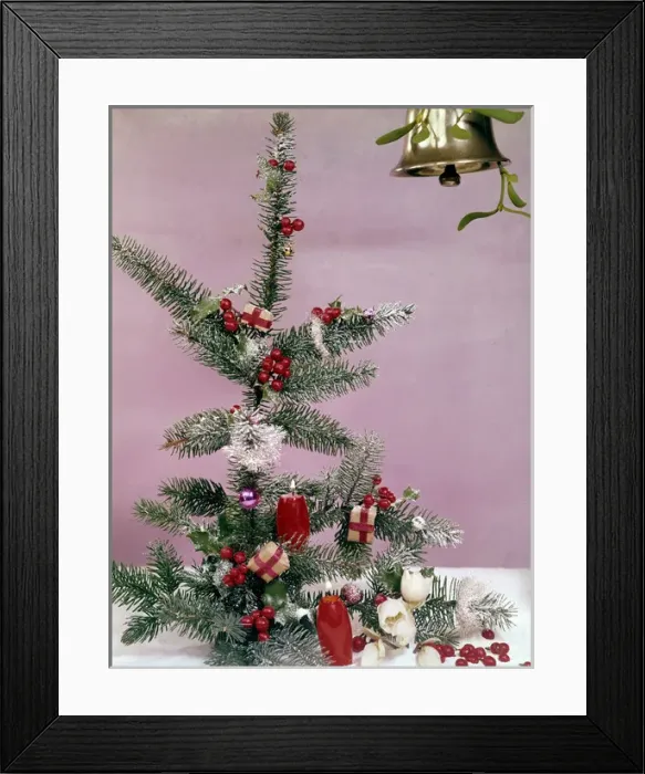 Framed Print : Christmas arrangement of tree, holly and candles Framed Print : Christmas arrangement of tree, holly and candles