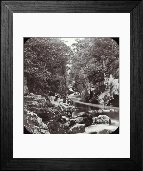Framed Print : Women on the banks of a rocky stream, Wales Framed Print : Women on the banks of a rocky stream, Wales