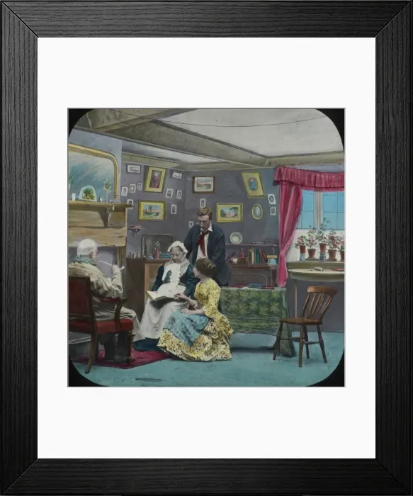 Framed Print : Home scene - couple and elderly parents Framed Print : Home scene - couple and elderly parents